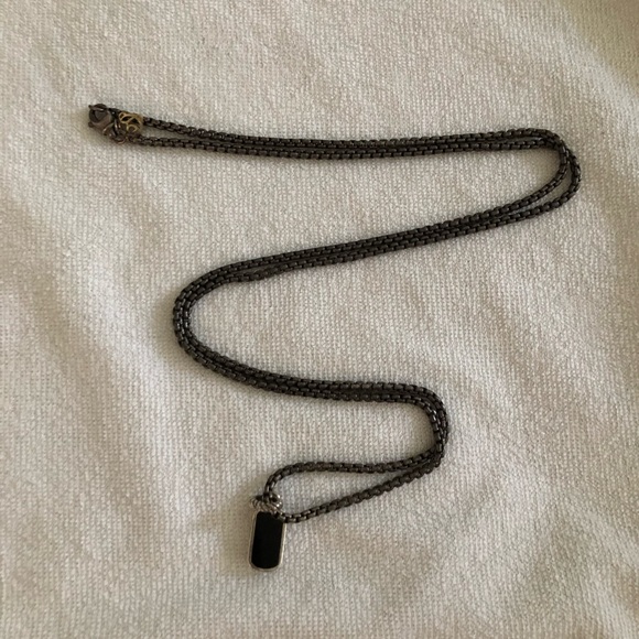 David Yurman Black Onyx Sterling Dog Tag Pendant/Sterling 14K Gold Necklace - Picture 9 of 13